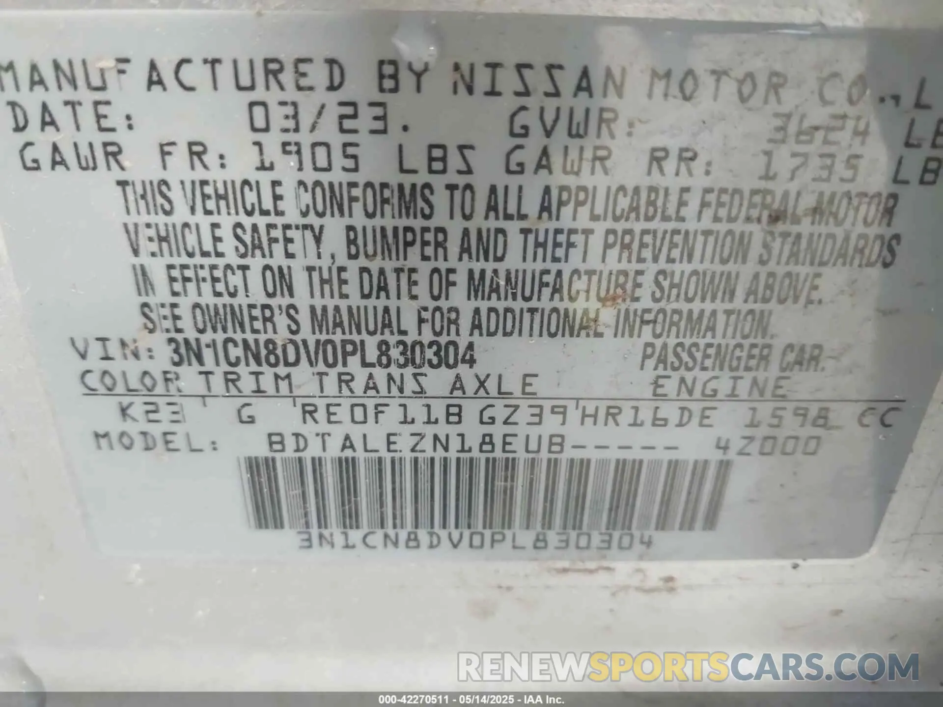 9 Photograph of a damaged car 3N1CN8DV0PL830304 NISSAN VERSA 2023