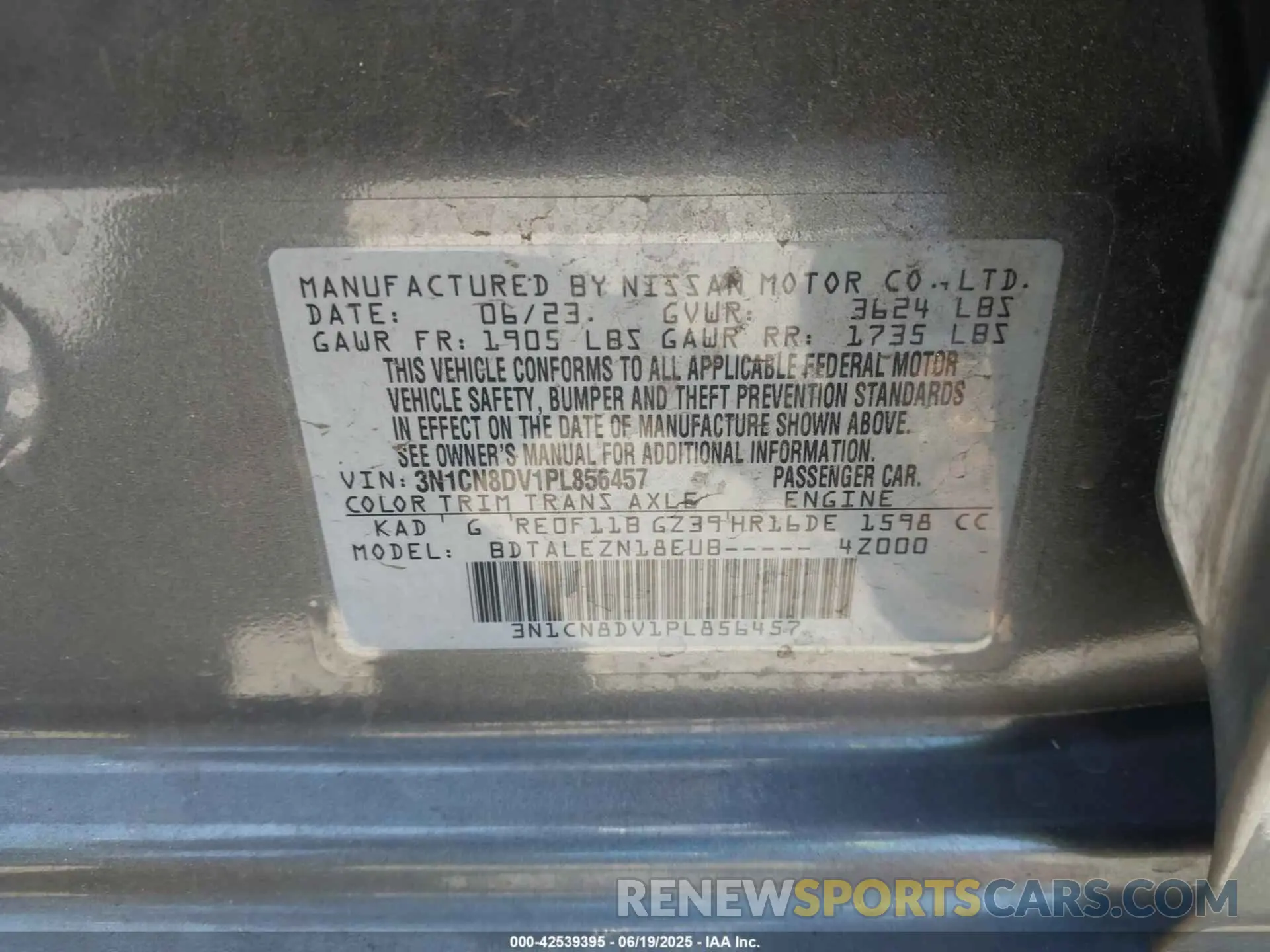 9 Photograph of a damaged car 3N1CN8DV1PL856457 NISSAN VERSA 2023
