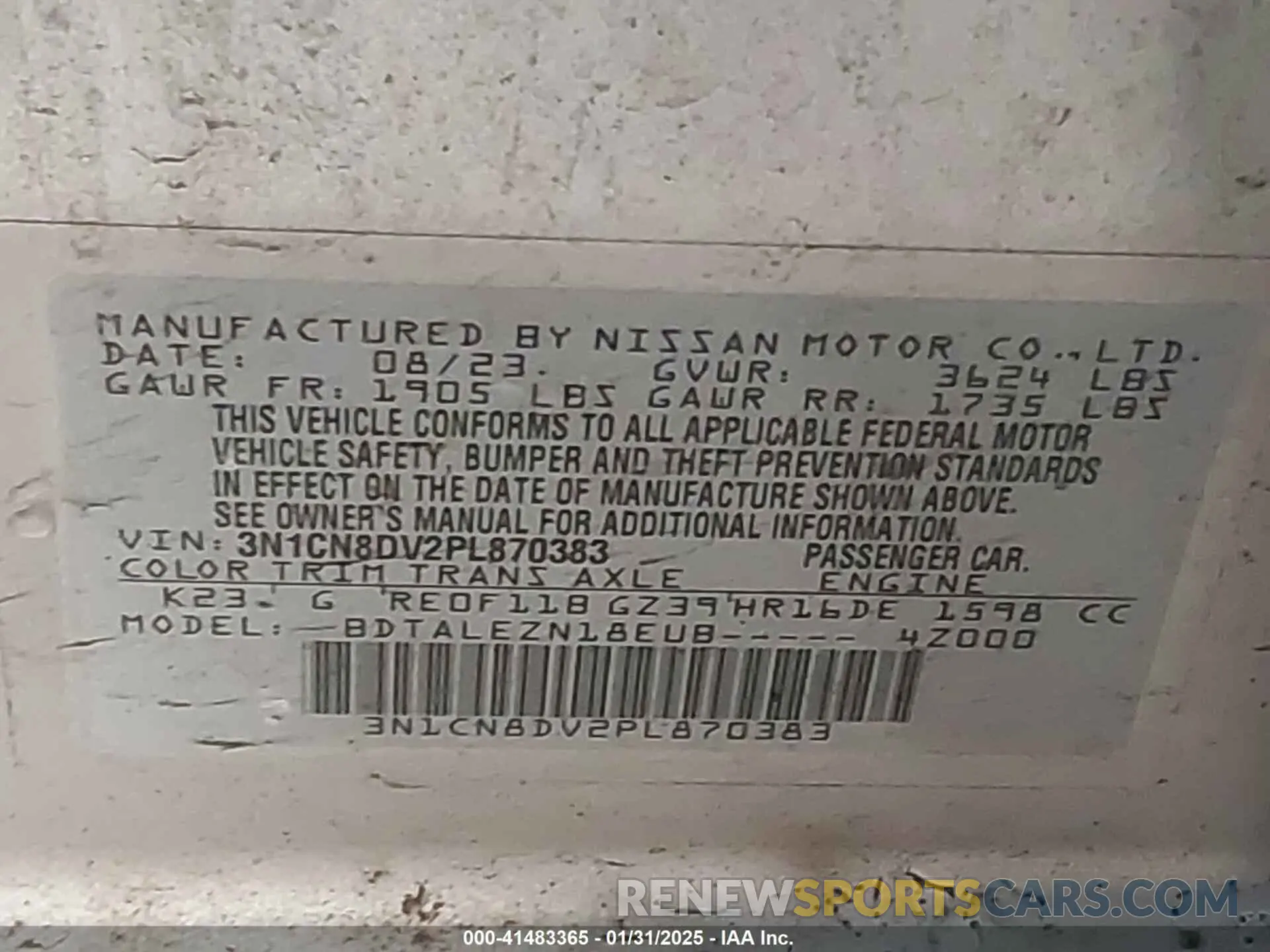 9 Photograph of a damaged car 3N1CN8DV2PL870383 NISSAN VERSA 2023
