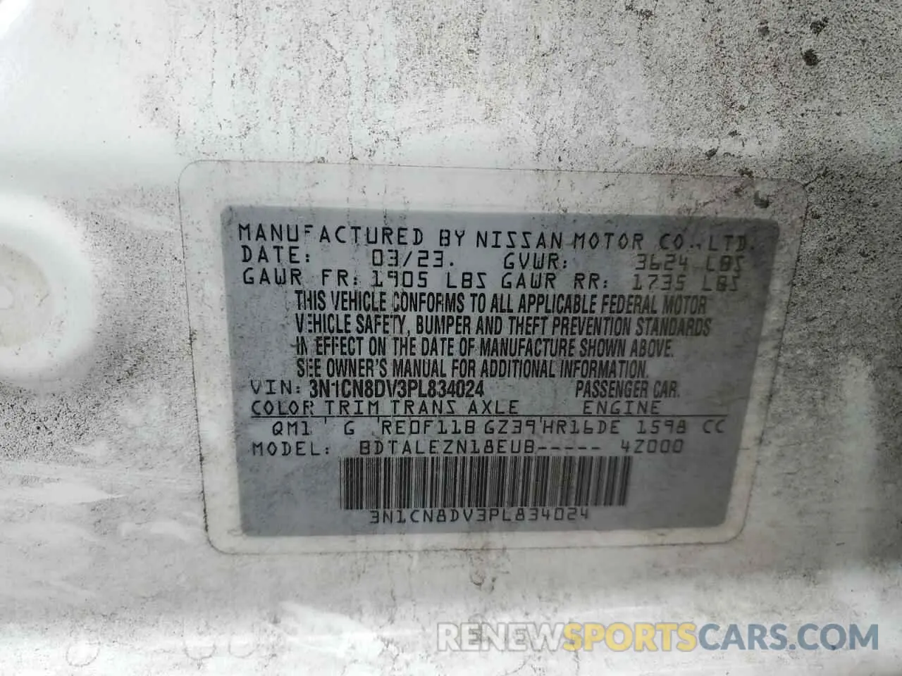 12 Photograph of a damaged car 3N1CN8DV3PL834024 NISSAN VERSA 2023