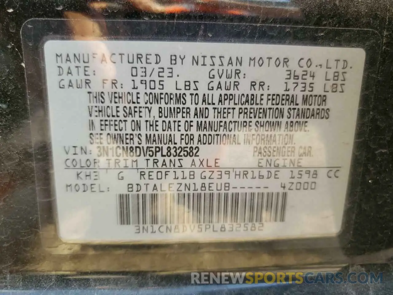 13 Photograph of a damaged car 3N1CN8DV5PL832582 NISSAN VERSA 2023