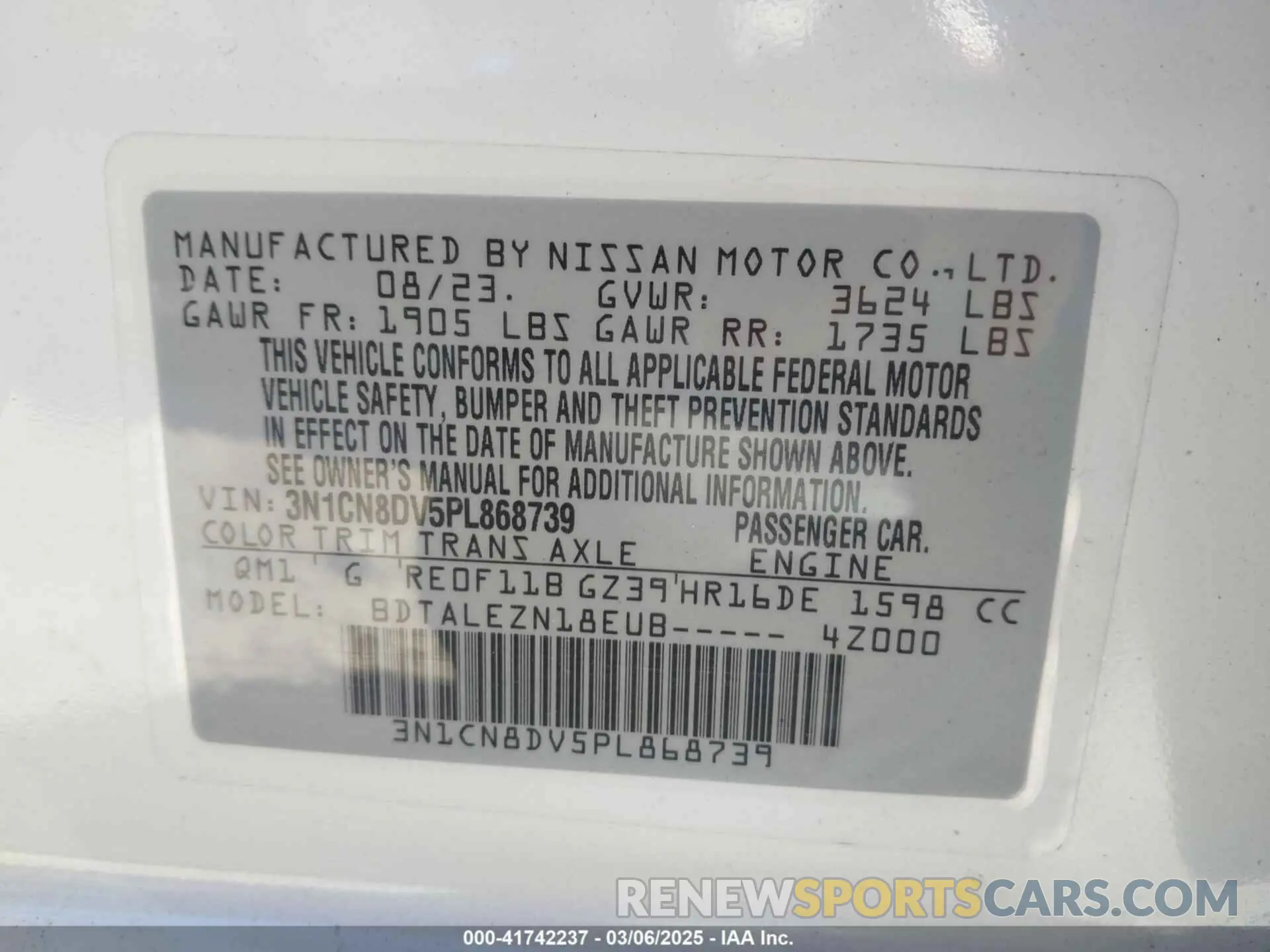 9 Photograph of a damaged car 3N1CN8DV5PL868739 NISSAN VERSA 2023