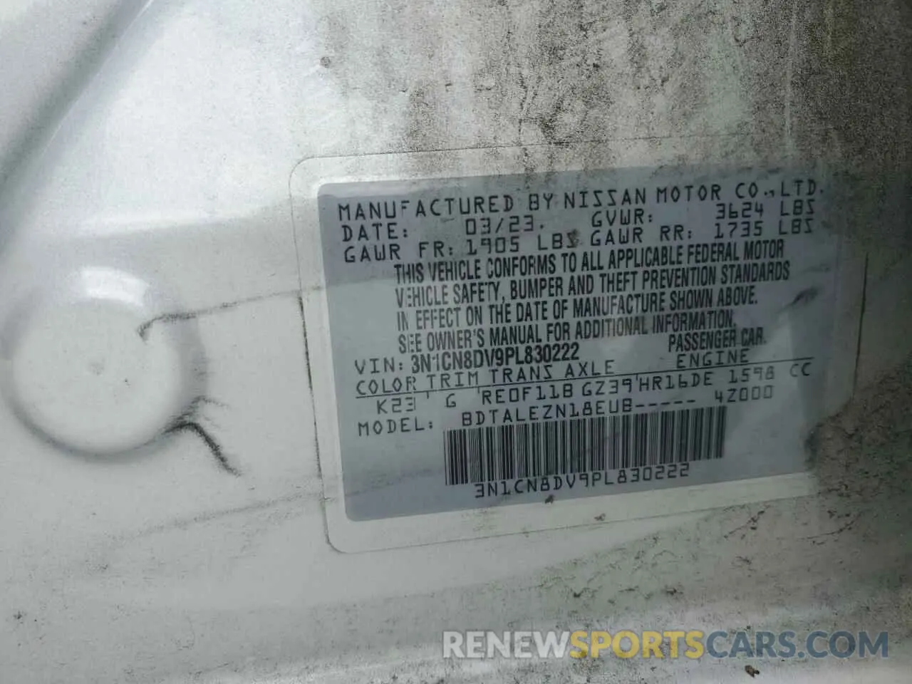 12 Photograph of a damaged car 3N1CN8DV9PL830222 NISSAN VERSA 2023