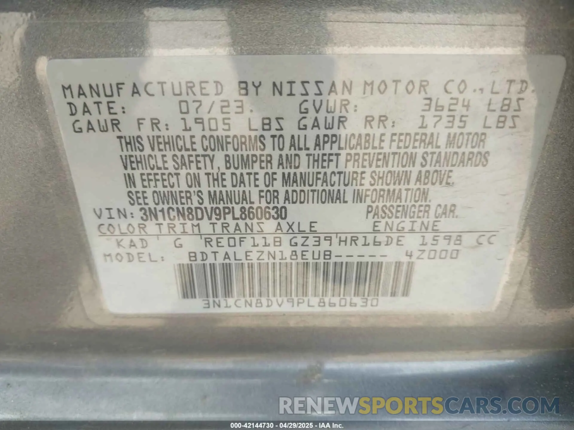 9 Photograph of a damaged car 3N1CN8DV9PL860630 NISSAN VERSA 2023