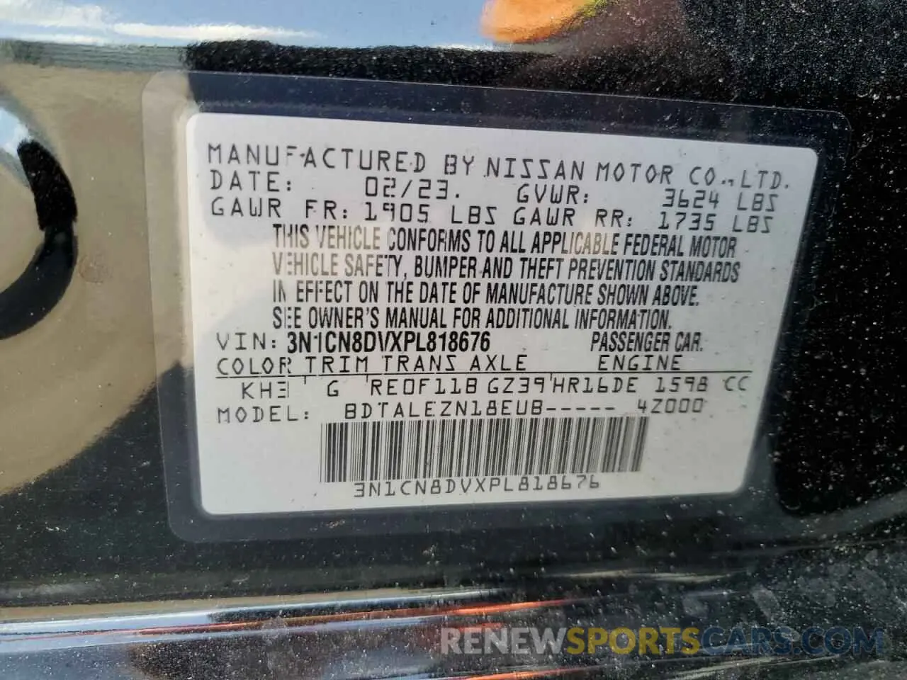 12 Photograph of a damaged car 3N1CN8DVXPL818676 NISSAN VERSA 2023