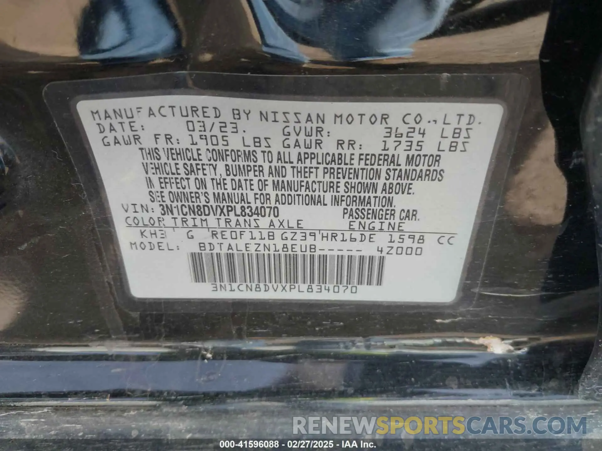 9 Photograph of a damaged car 3N1CN8DVXPL834070 NISSAN VERSA 2023