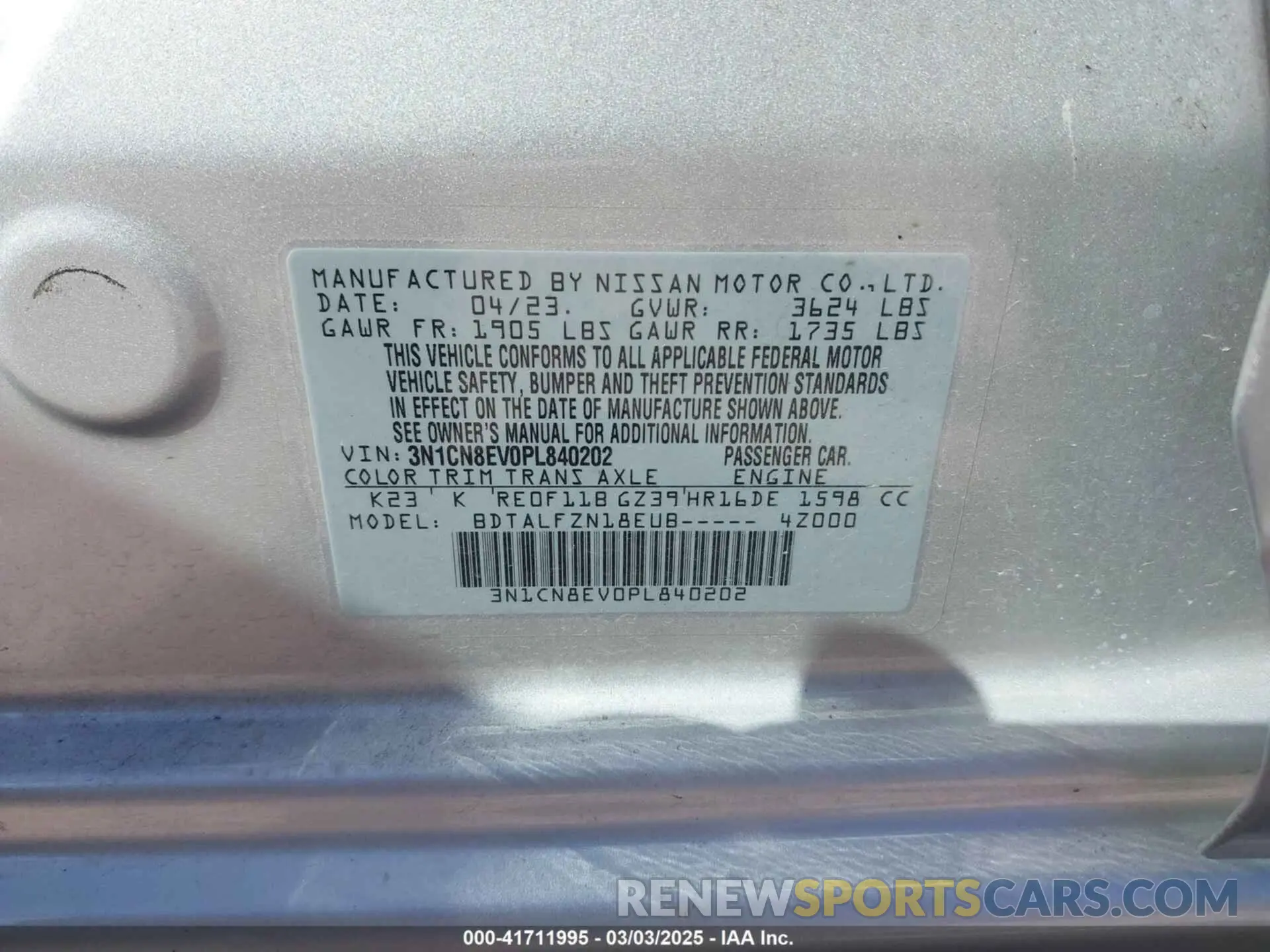 9 Photograph of a damaged car 3N1CN8EV0PL840202 NISSAN VERSA 2023