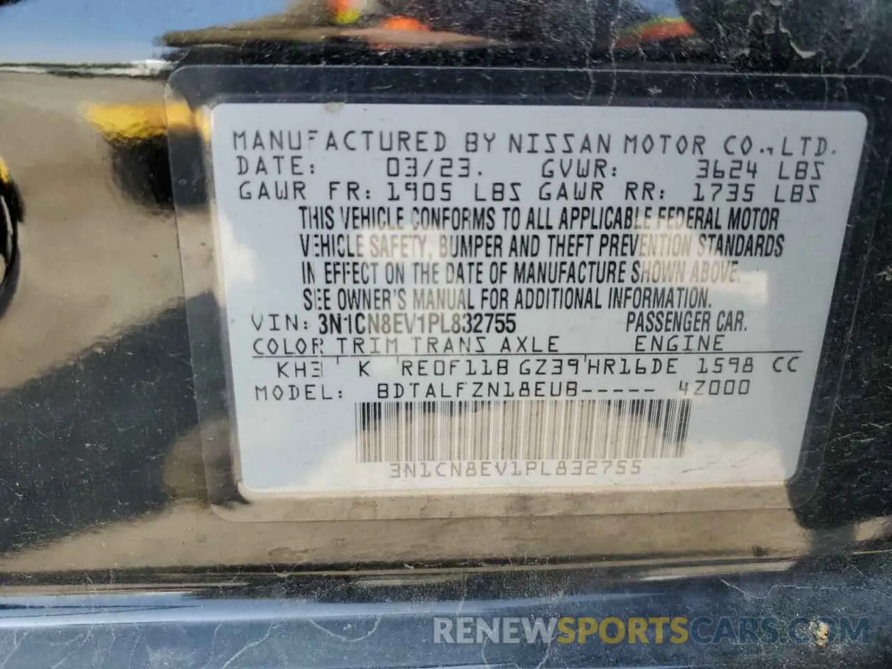 12 Photograph of a damaged car 3N1CN8EV1PL832755 NISSAN VERSA 2023
