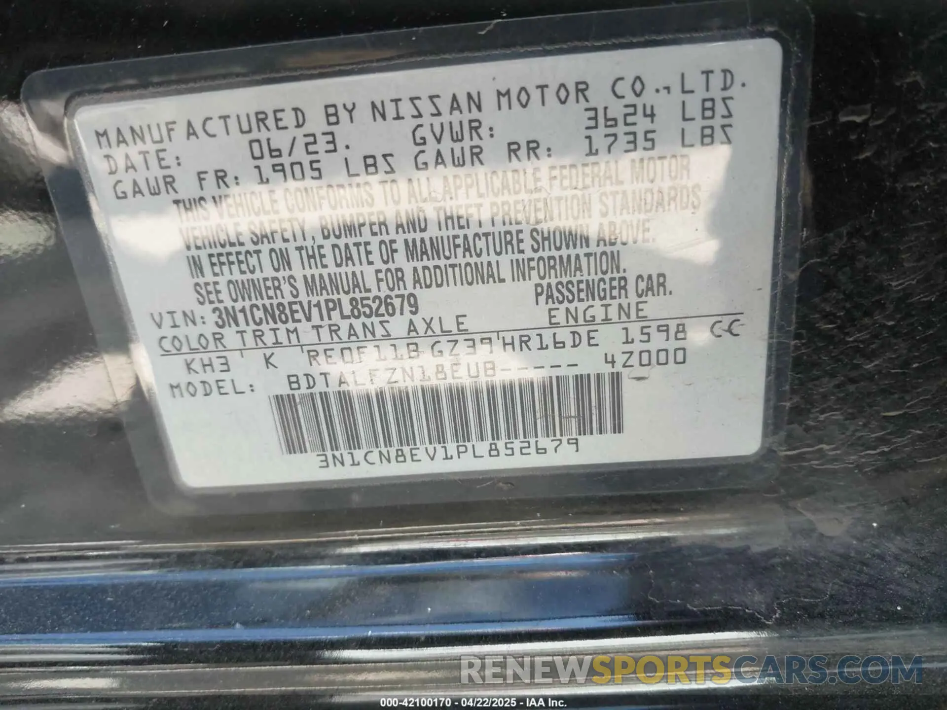 9 Photograph of a damaged car 3N1CN8EV1PL852679 NISSAN VERSA 2023
