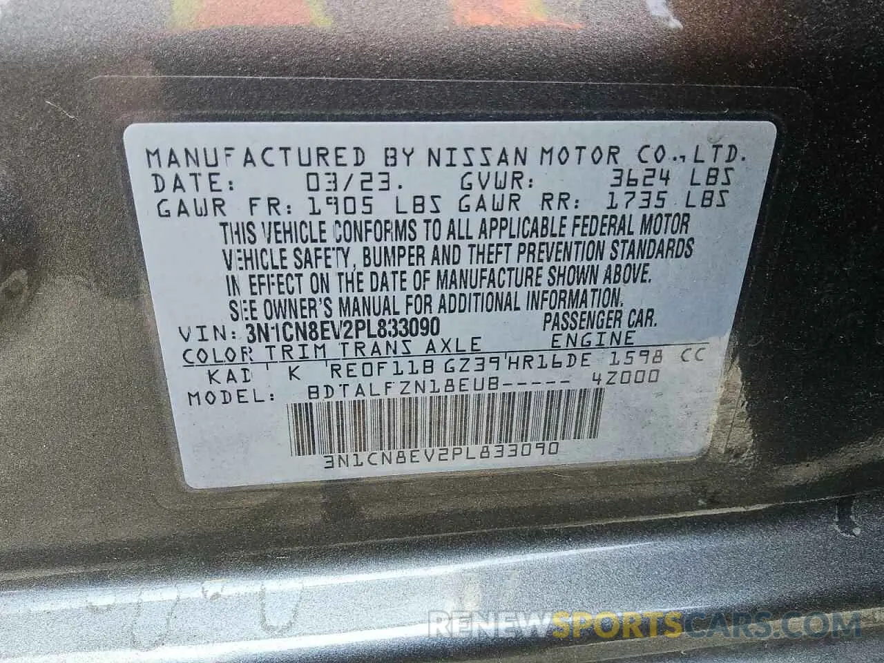 12 Photograph of a damaged car 3N1CN8EV2PL833090 NISSAN VERSA 2023