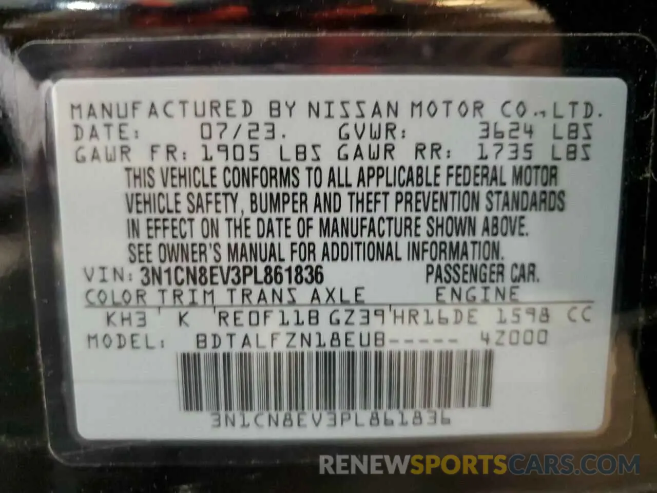 12 Photograph of a damaged car 3N1CN8EV3PL861836 NISSAN VERSA 2023