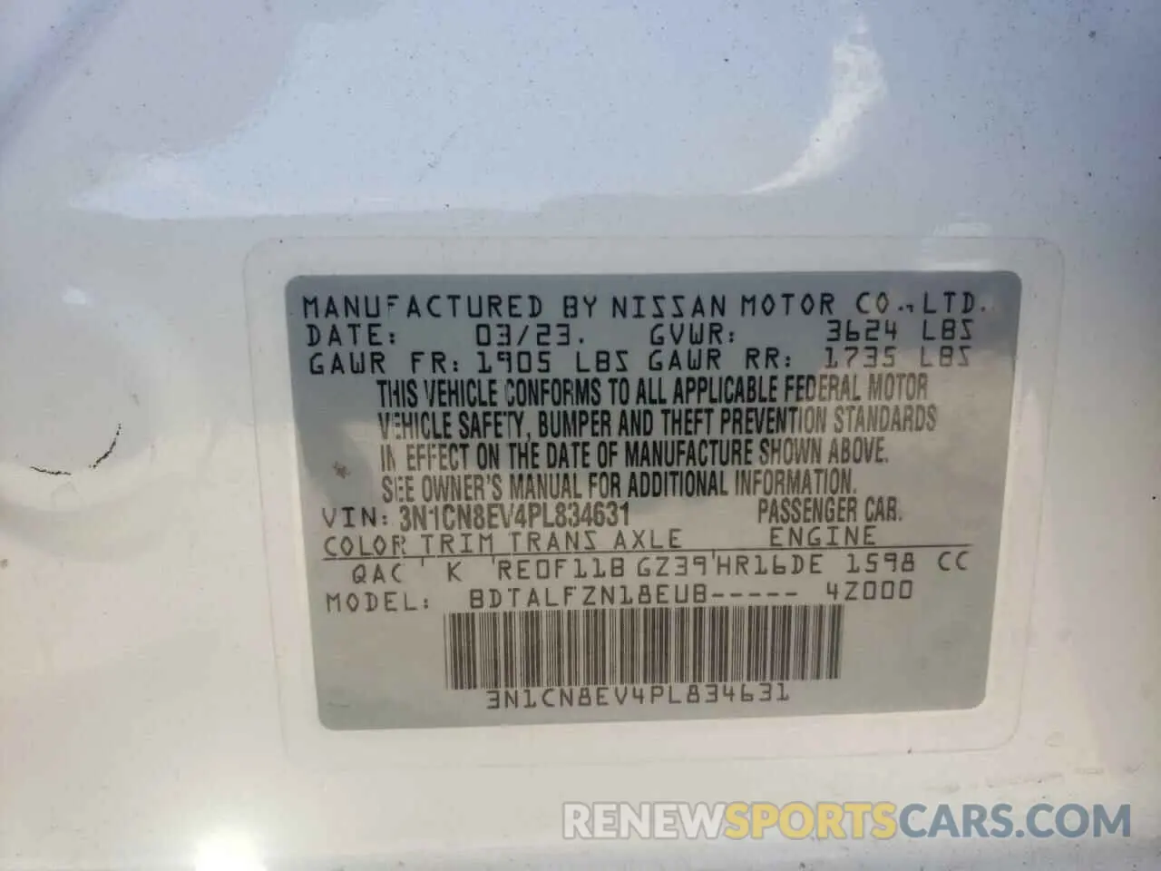 14 Photograph of a damaged car 3N1CN8EV4PL834631 NISSAN VERSA 2023