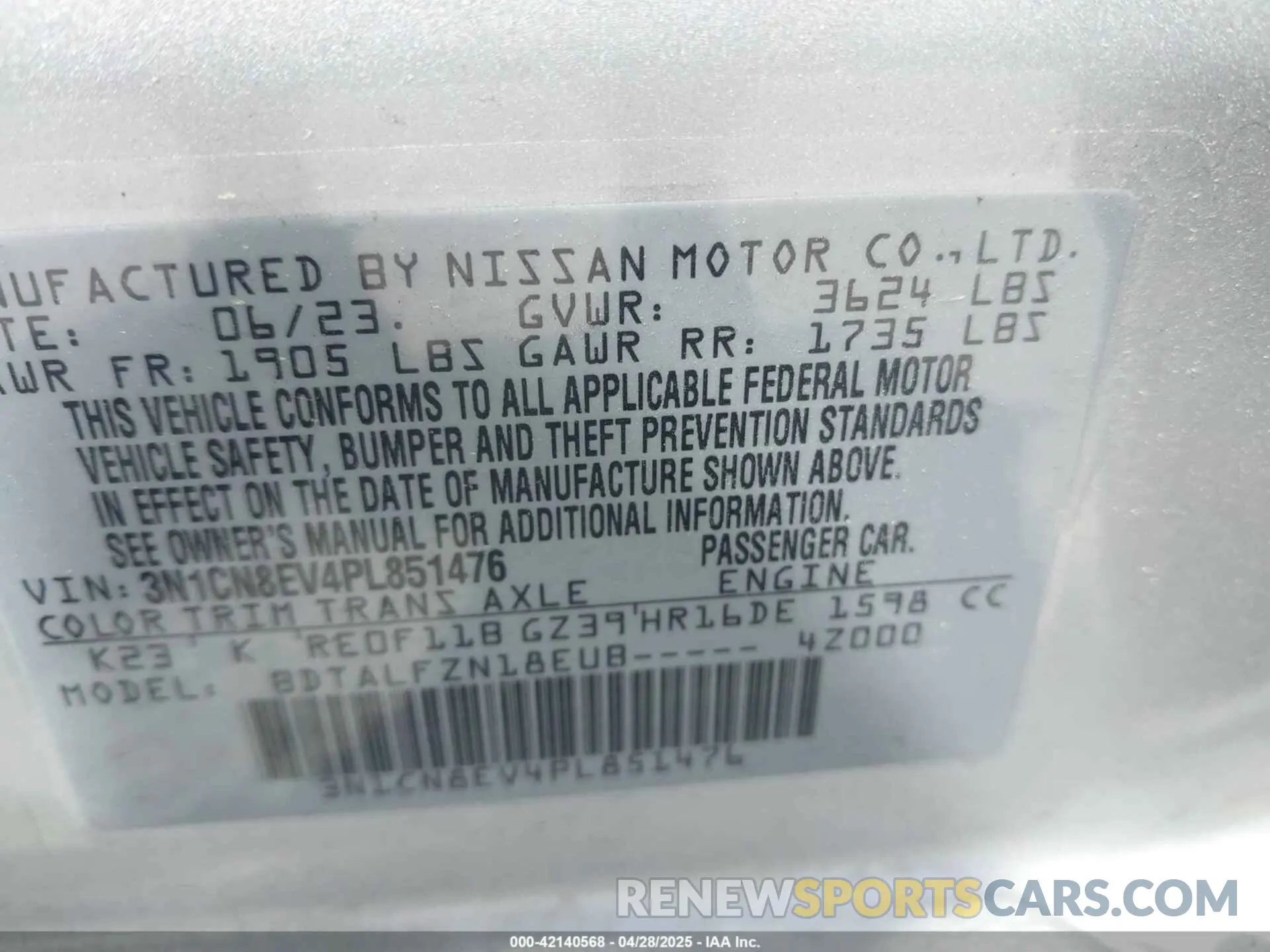 9 Photograph of a damaged car 3N1CN8EV4PL851476 NISSAN VERSA 2023