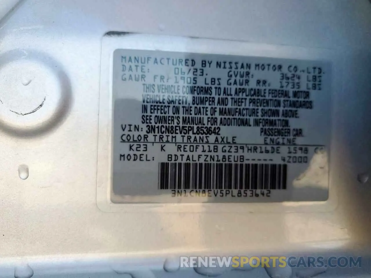 12 Photograph of a damaged car 3N1CN8EV5PL853642 NISSAN VERSA 2023