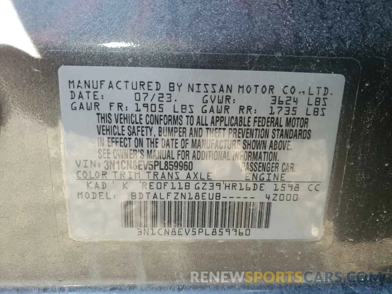12 Photograph of a damaged car 3N1CN8EV5PL859960 NISSAN VERSA 2023