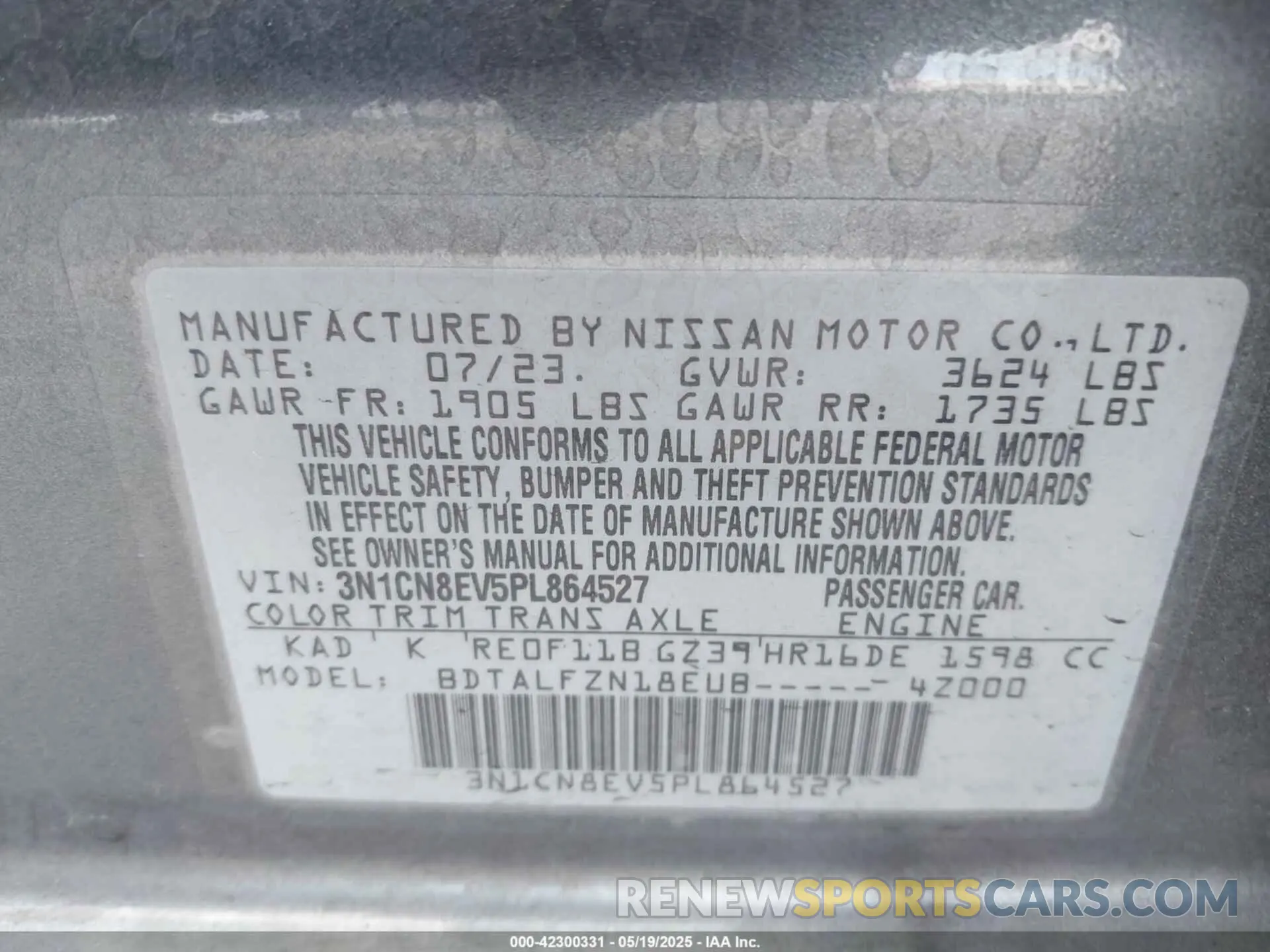 9 Photograph of a damaged car 3N1CN8EV5PL864527 NISSAN VERSA 2023