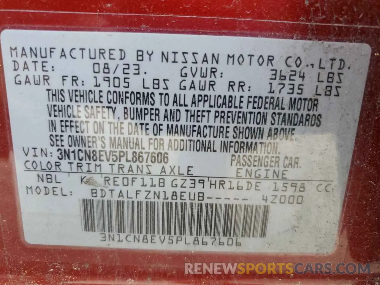 12 Photograph of a damaged car 3N1CN8EV5PL867606 NISSAN VERSA 2023