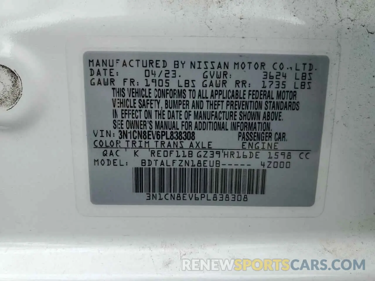 12 Photograph of a damaged car 3N1CN8EV6PL838308 NISSAN VERSA 2023