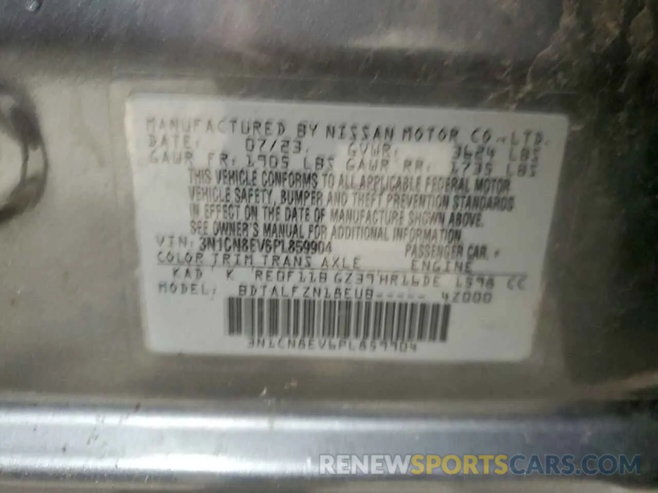 12 Photograph of a damaged car 3N1CN8EV6PL859904 NISSAN VERSA 2023