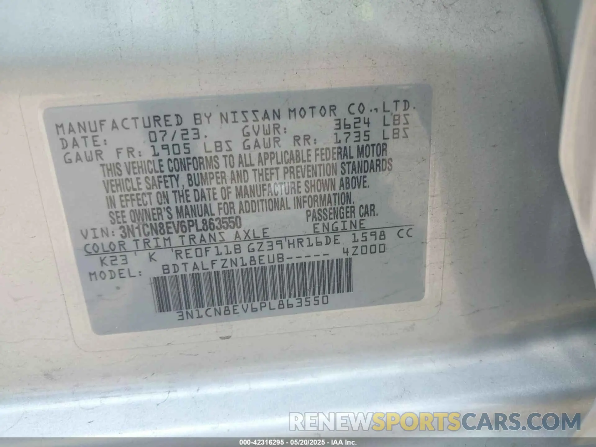 9 Photograph of a damaged car 3N1CN8EV6PL863550 NISSAN VERSA 2023