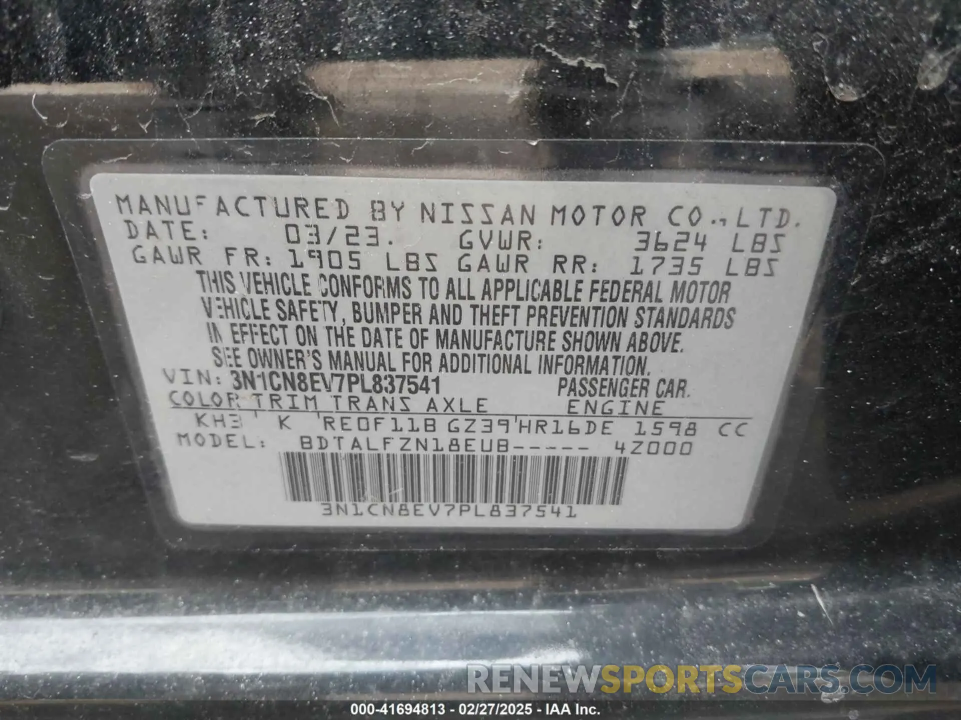 9 Photograph of a damaged car 3N1CN8EV7PL837541 NISSAN VERSA 2023