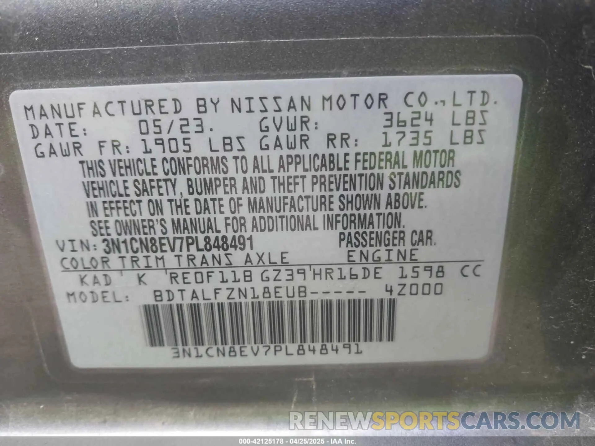 9 Photograph of a damaged car 3N1CN8EV7PL848491 NISSAN VERSA 2023