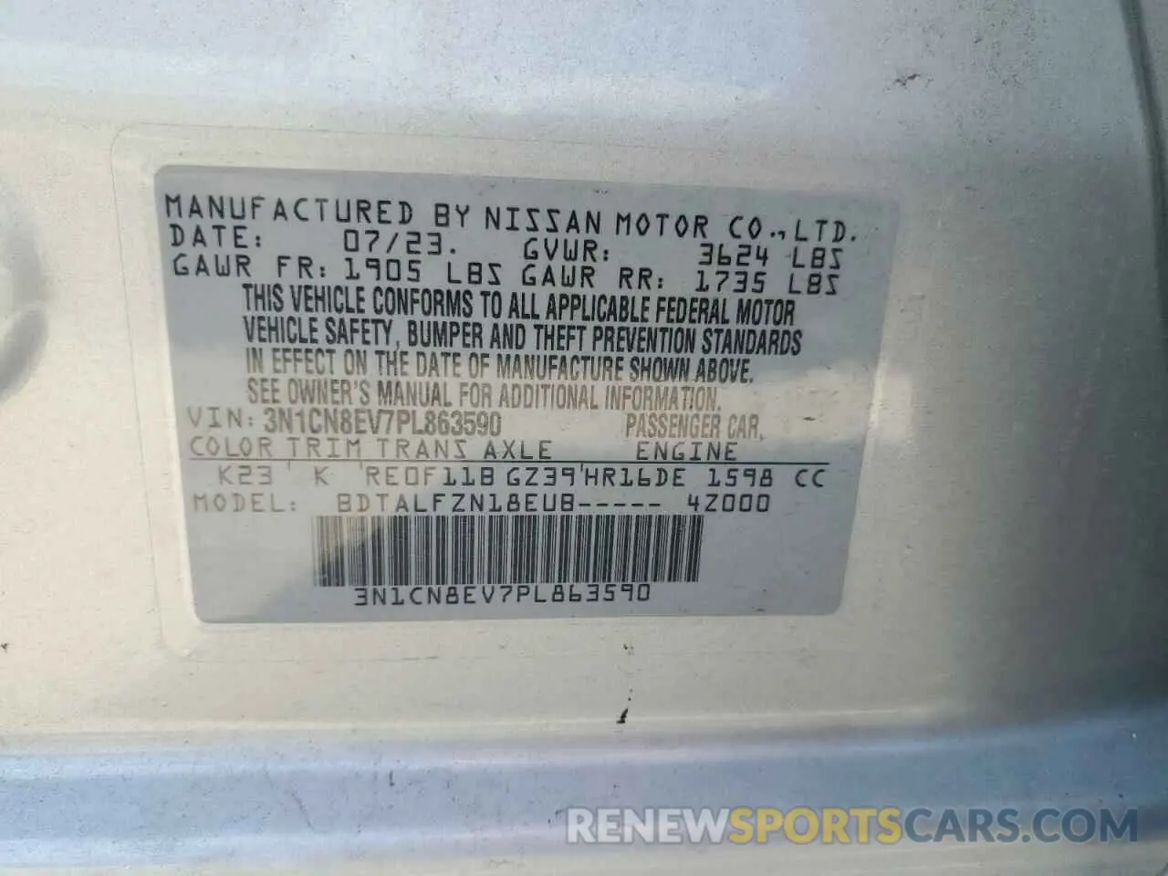 13 Photograph of a damaged car 3N1CN8EV7PL863590 NISSAN VERSA 2023