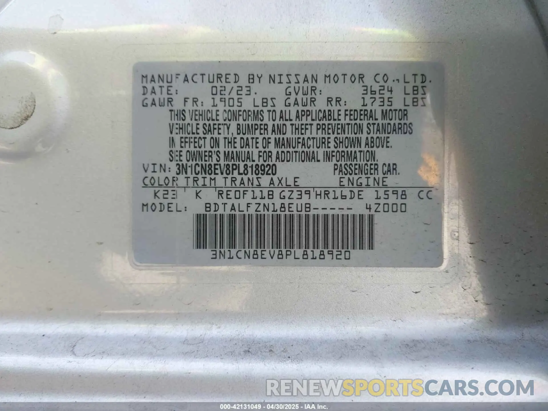 9 Photograph of a damaged car 3N1CN8EV8PL818920 NISSAN VERSA 2023
