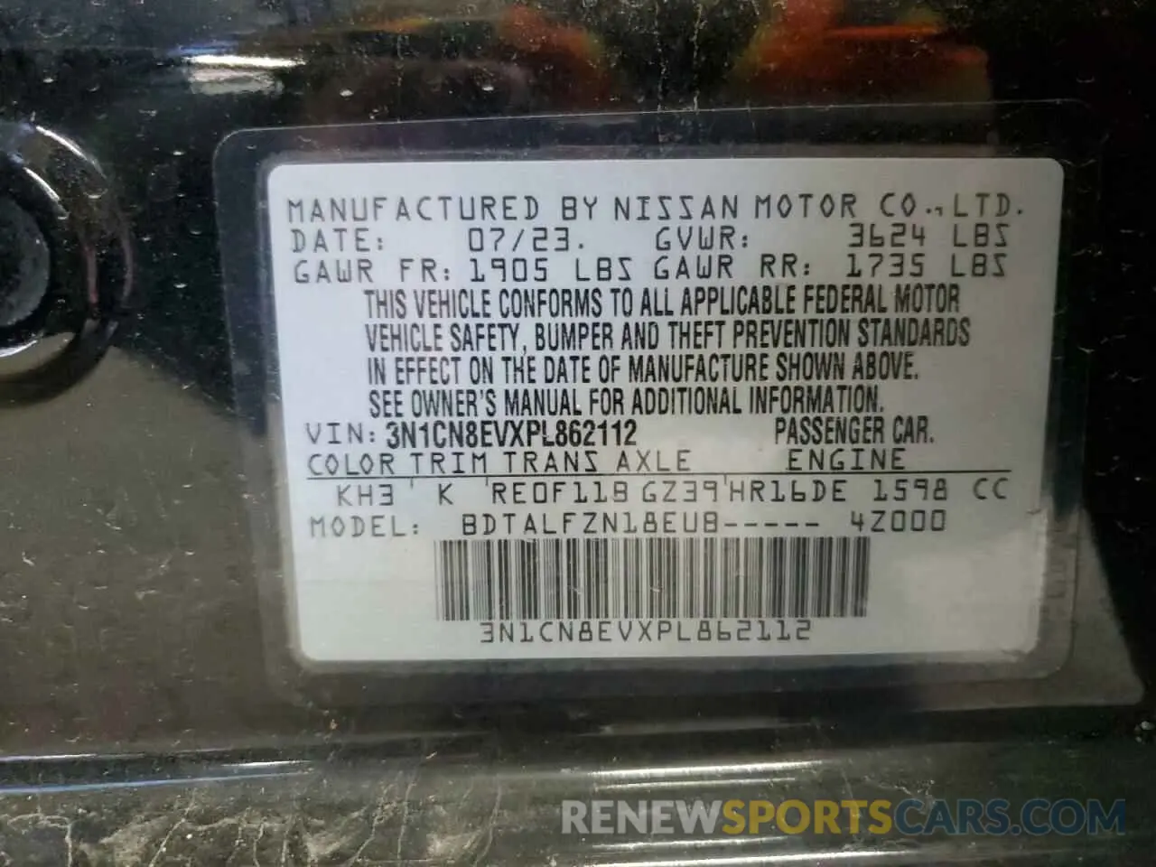 12 Photograph of a damaged car 3N1CN8EVXPL862112 NISSAN VERSA 2023