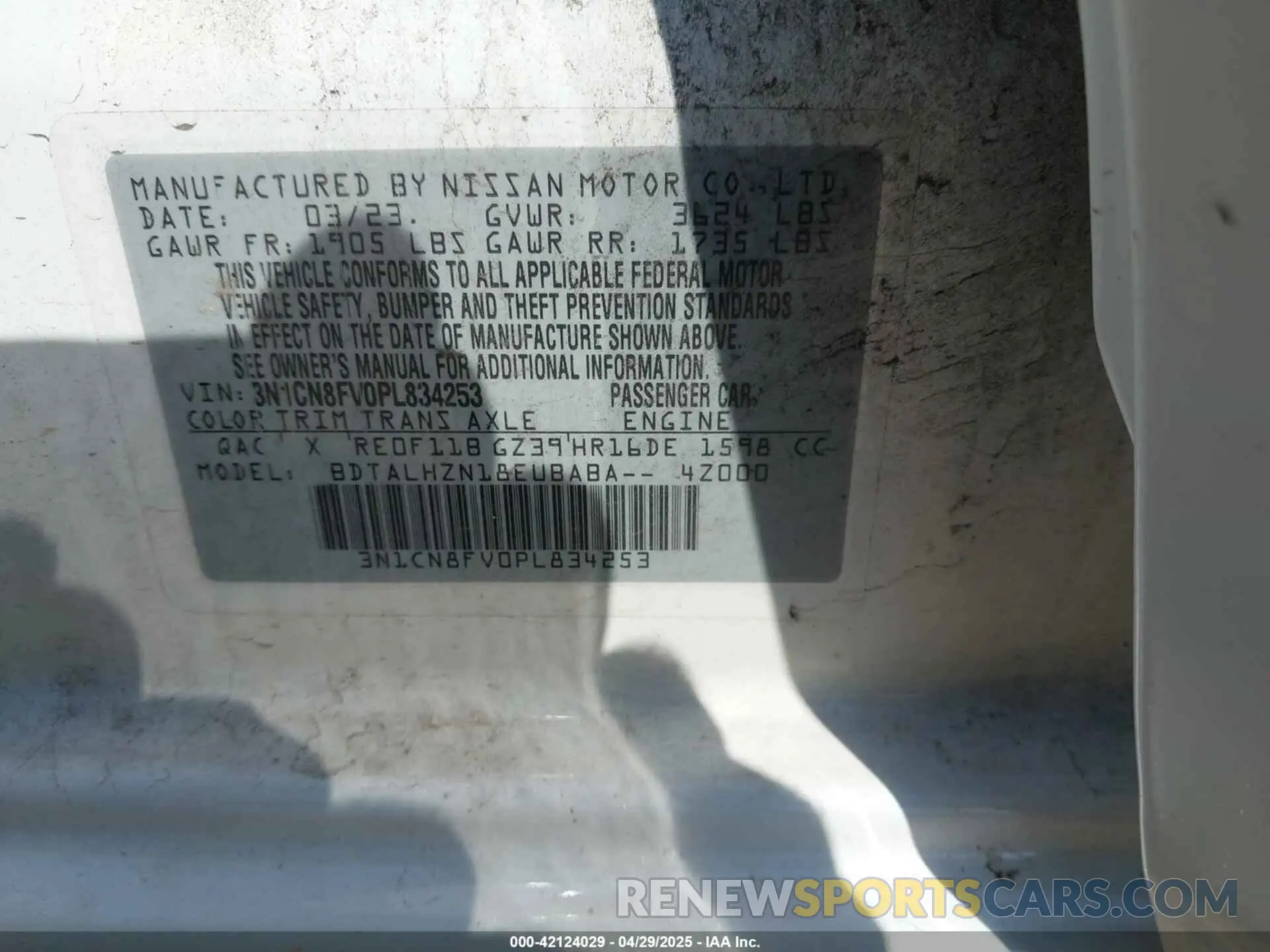 9 Photograph of a damaged car 3N1CN8FV0PL834253 NISSAN VERSA 2023