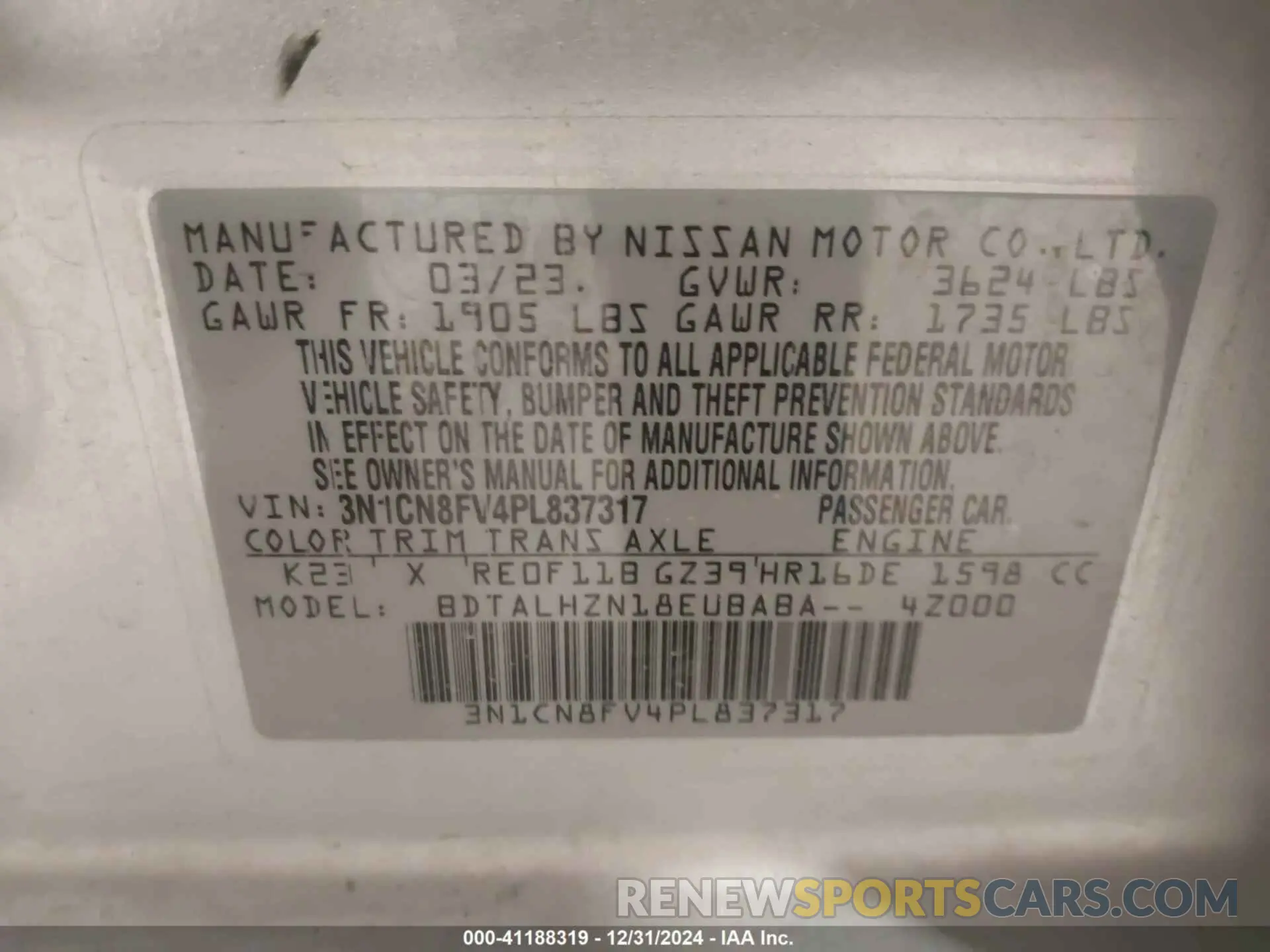 9 Photograph of a damaged car 3N1CN8FV4PL837317 NISSAN VERSA 2023