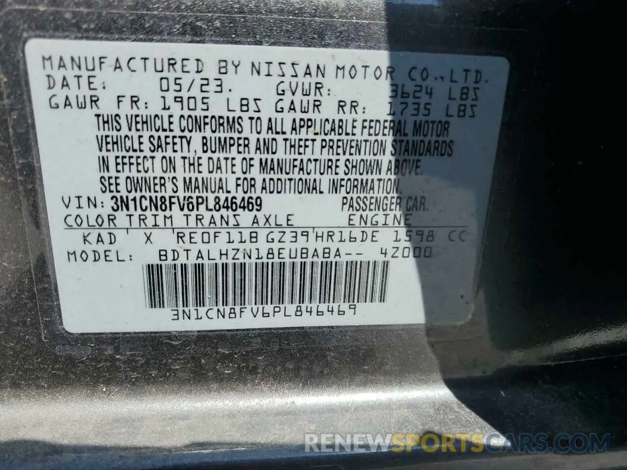 13 Photograph of a damaged car 3N1CN8FV6PL846469 NISSAN VERSA 2023