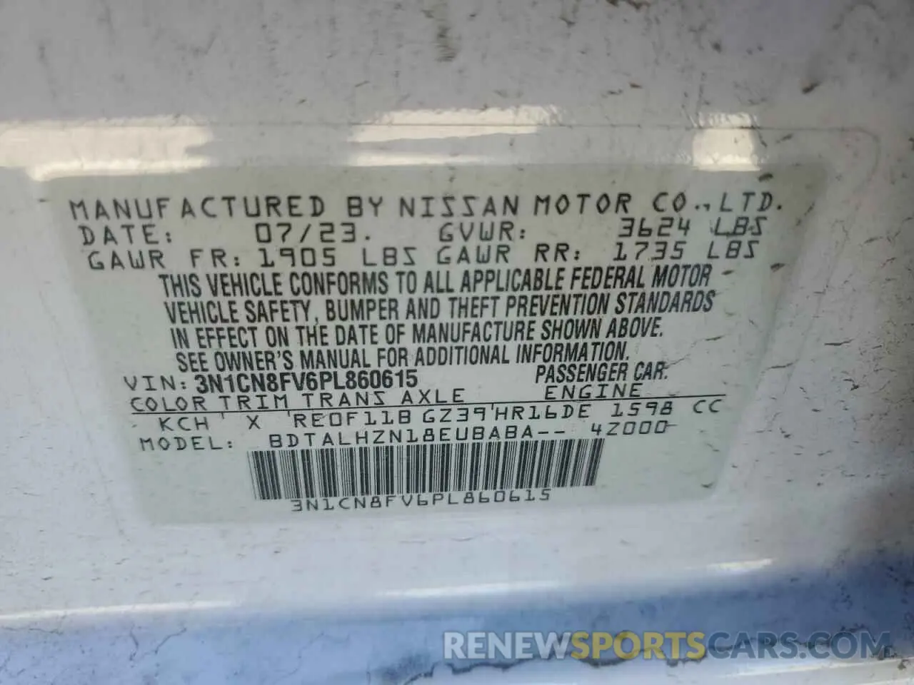 12 Photograph of a damaged car 3N1CN8FV6PL860615 NISSAN VERSA 2023