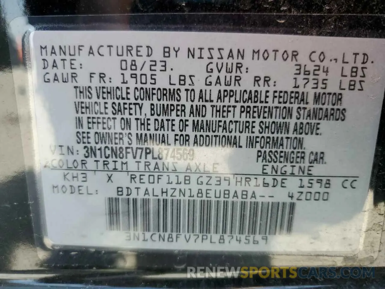 12 Photograph of a damaged car 3N1CN8FV7PL874569 NISSAN VERSA 2023
