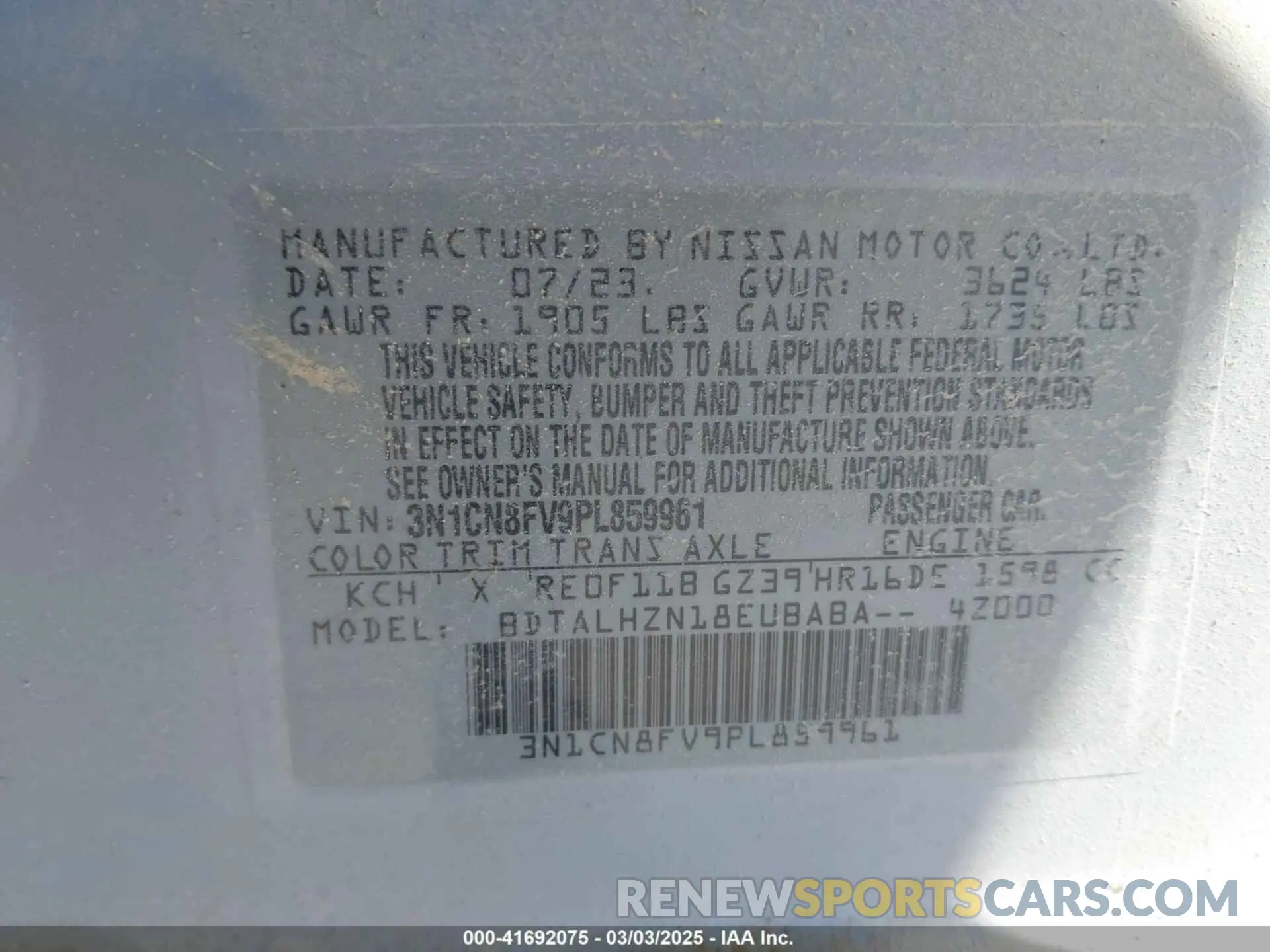 9 Photograph of a damaged car 3N1CN8FV9PL859961 NISSAN VERSA 2023