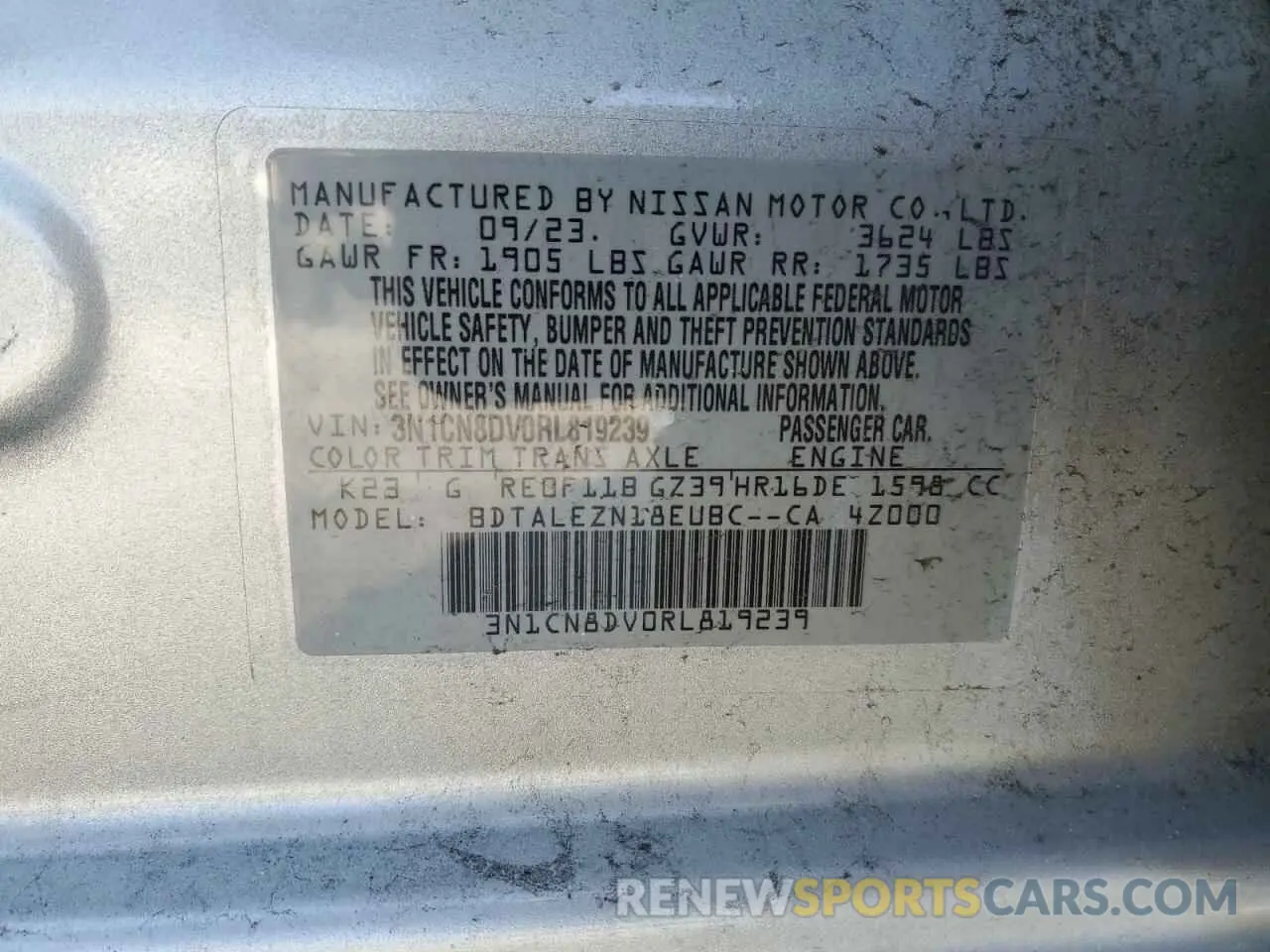 13 Photograph of a damaged car 3N1CN8DV0RL819239 NISSAN VERSA 2024