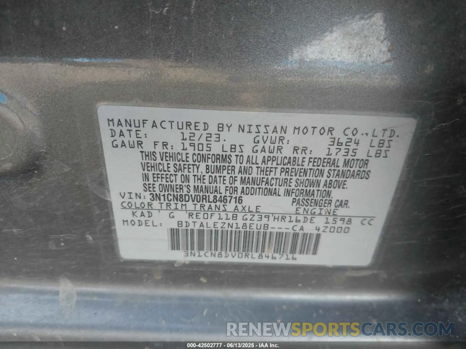 9 Photograph of a damaged car 3N1CN8DV0RL846716 NISSAN VERSA 2024