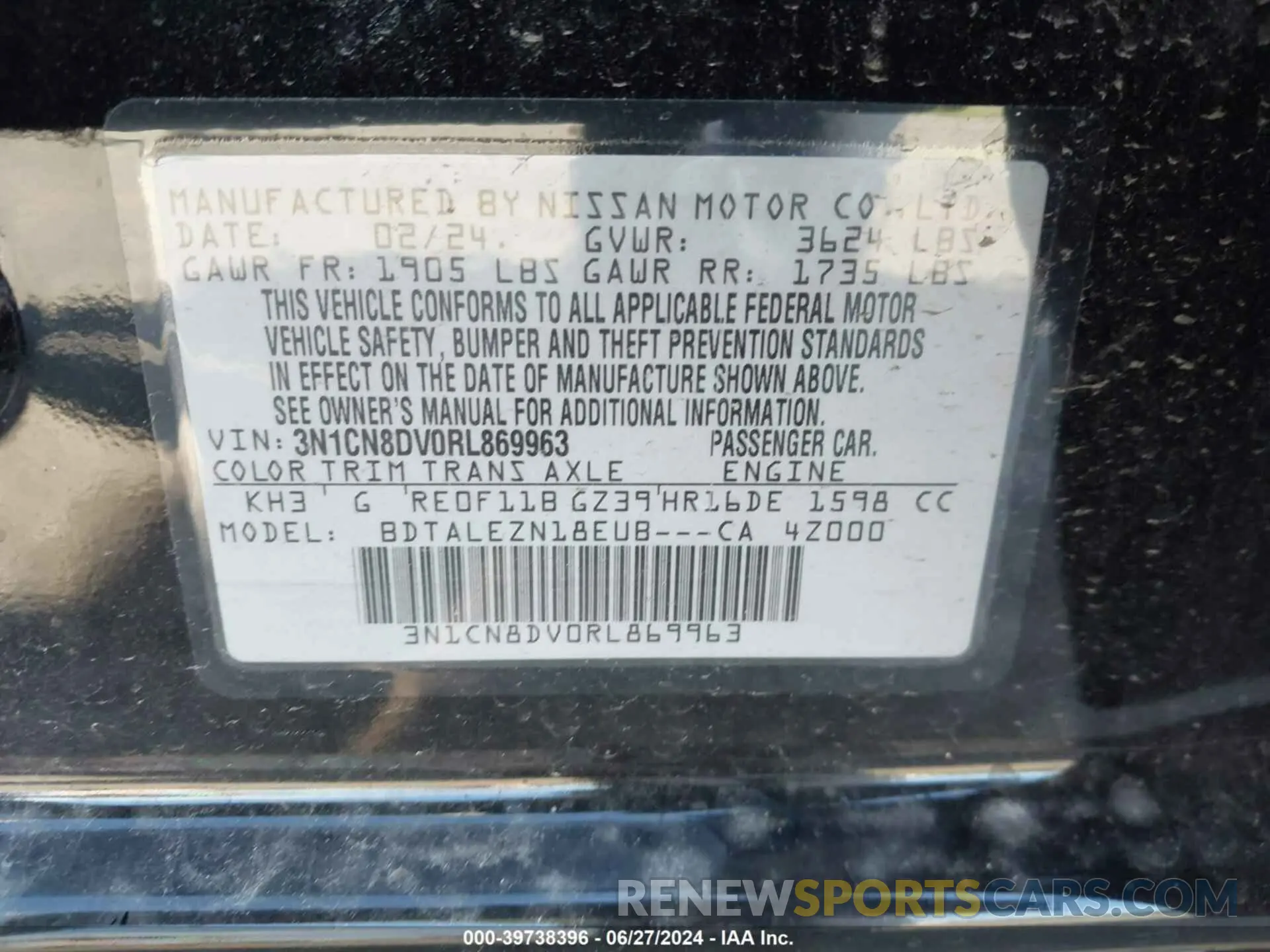 9 Photograph of a damaged car 3N1CN8DV0RL869963 NISSAN VERSA 2024