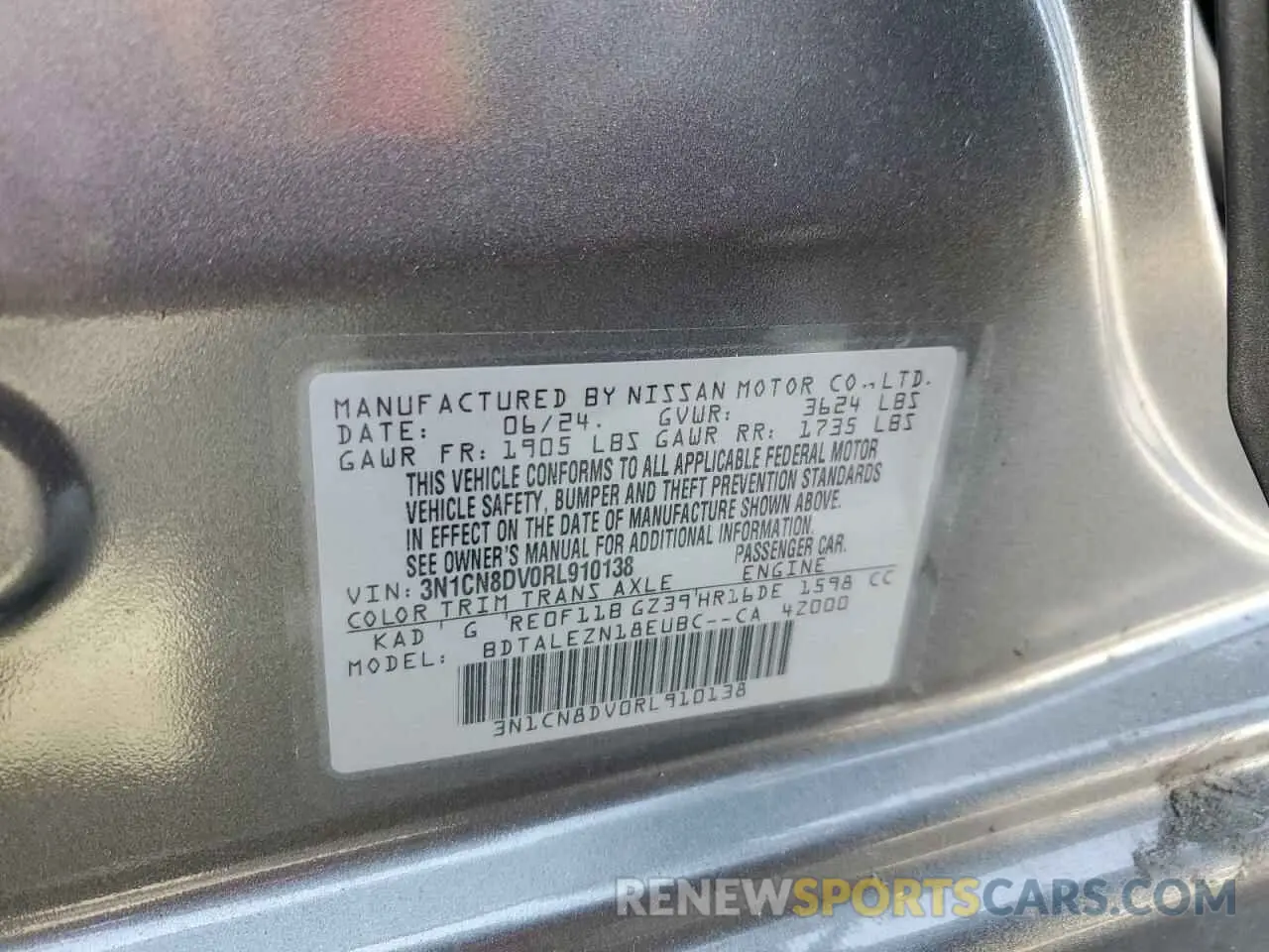 12 Photograph of a damaged car 3N1CN8DV0RL910138 NISSAN VERSA 2024