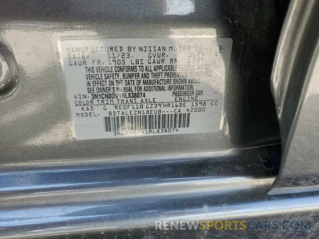 12 Photograph of a damaged car 3N1CN8DV1RL838074 NISSAN VERSA 2024