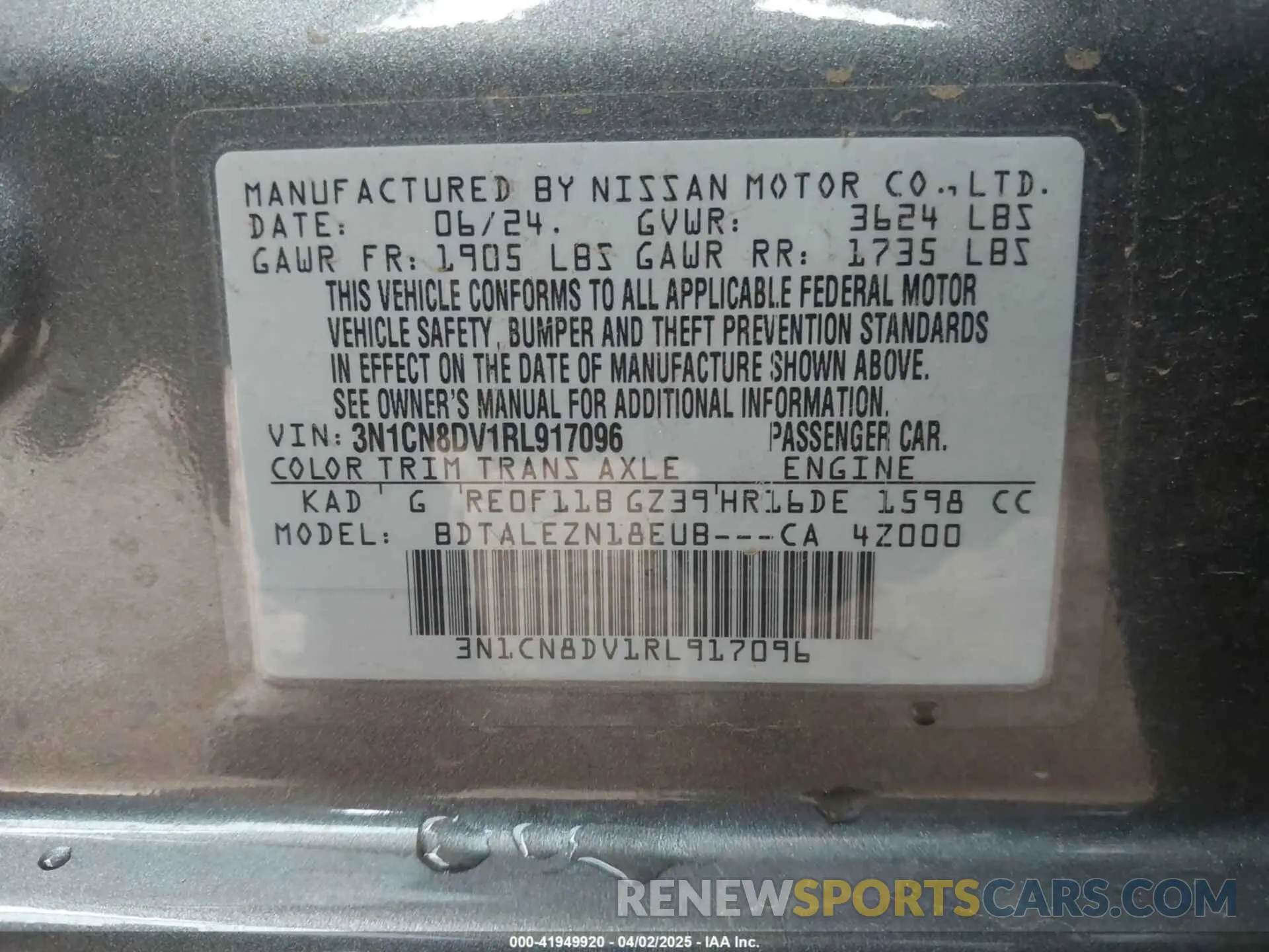 9 Photograph of a damaged car 3N1CN8DV1RL917096 NISSAN VERSA 2024