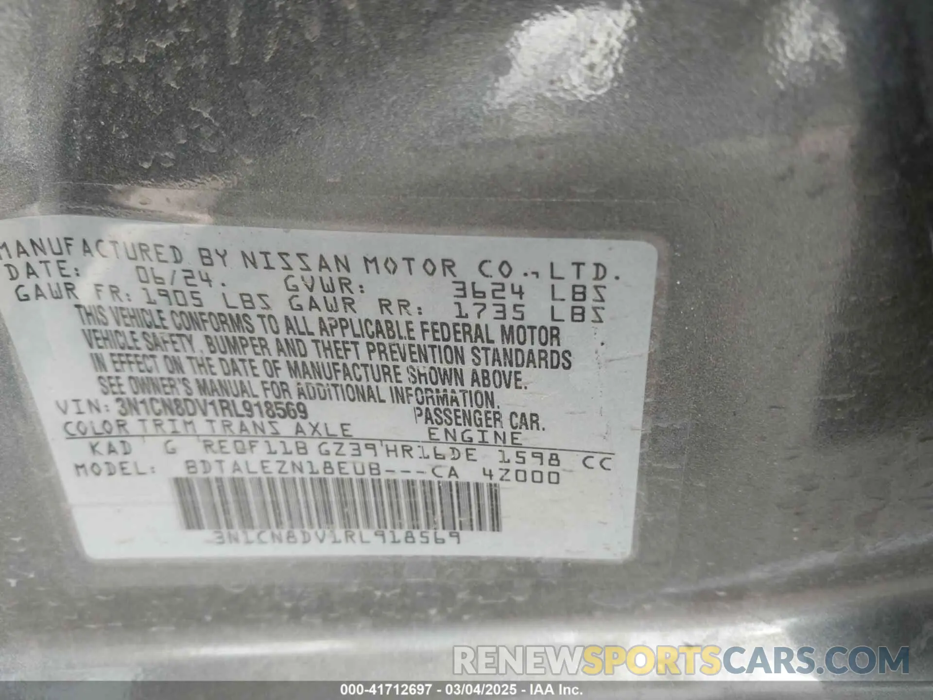 9 Photograph of a damaged car 3N1CN8DV1RL918569 NISSAN VERSA 2024