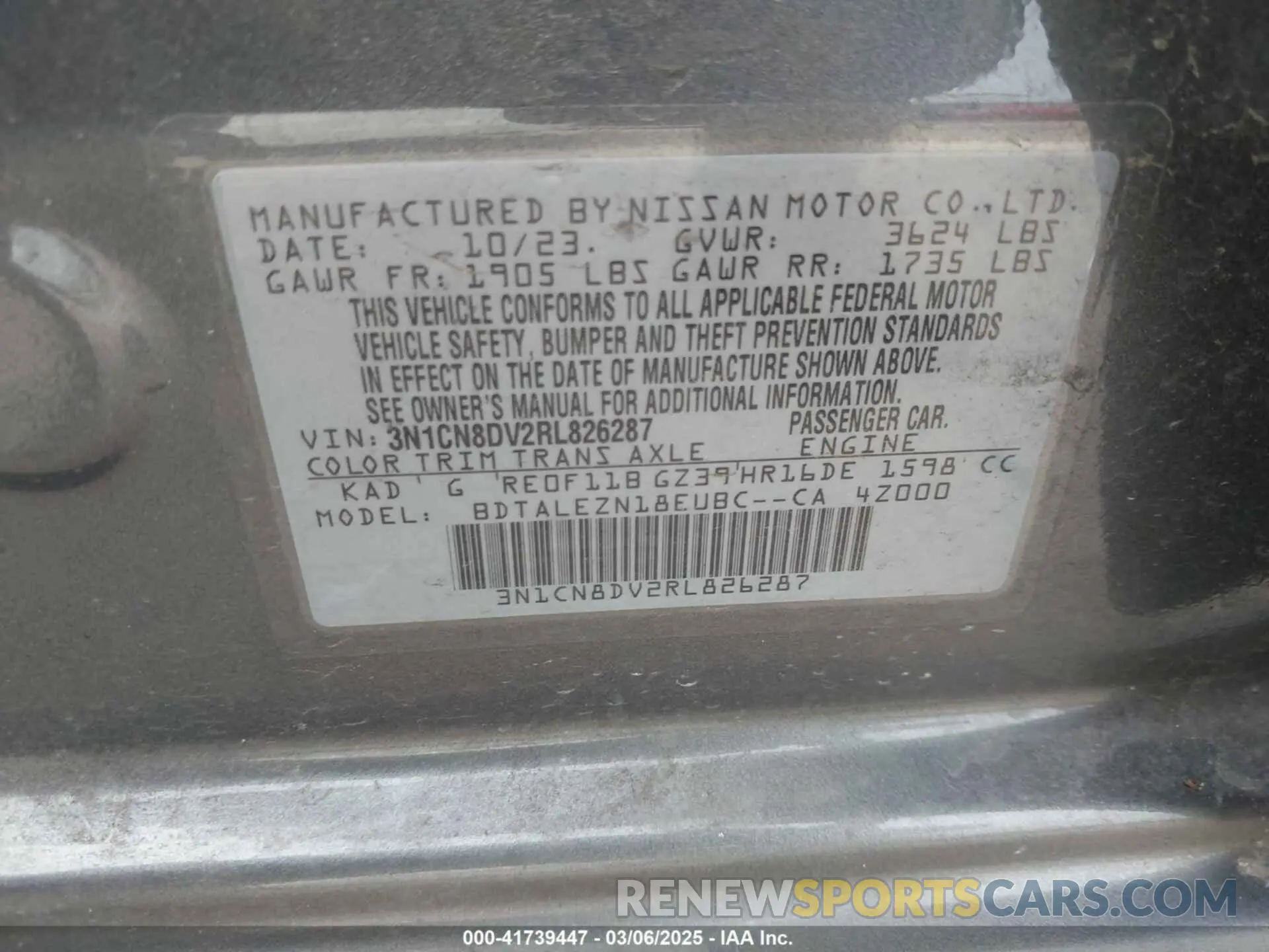 9 Photograph of a damaged car 3N1CN8DV2RL826287 NISSAN VERSA 2024