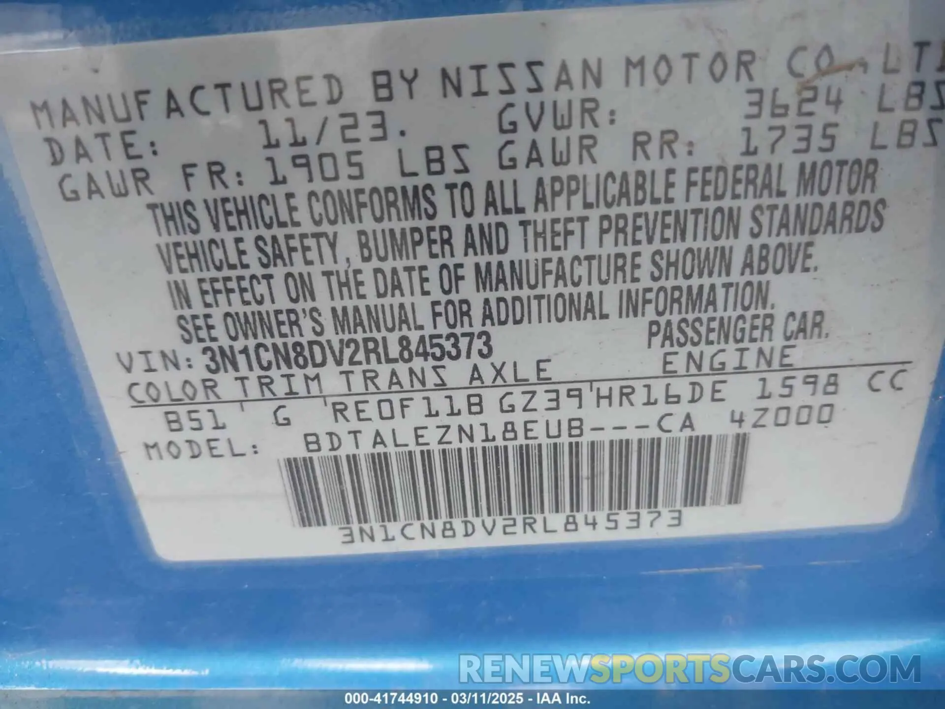 9 Photograph of a damaged car 3N1CN8DV2RL845373 NISSAN VERSA 2024