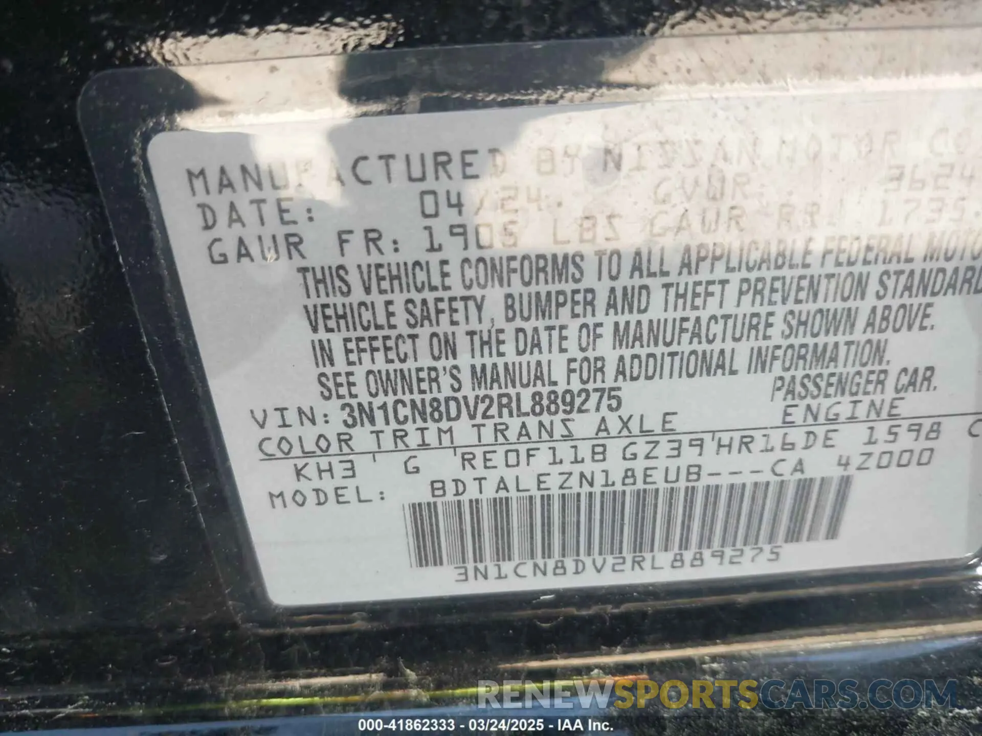 9 Photograph of a damaged car 3N1CN8DV2RL889275 NISSAN VERSA 2024
