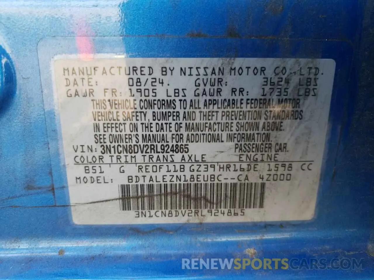 12 Photograph of a damaged car 3N1CN8DV2RL924865 NISSAN VERSA 2024