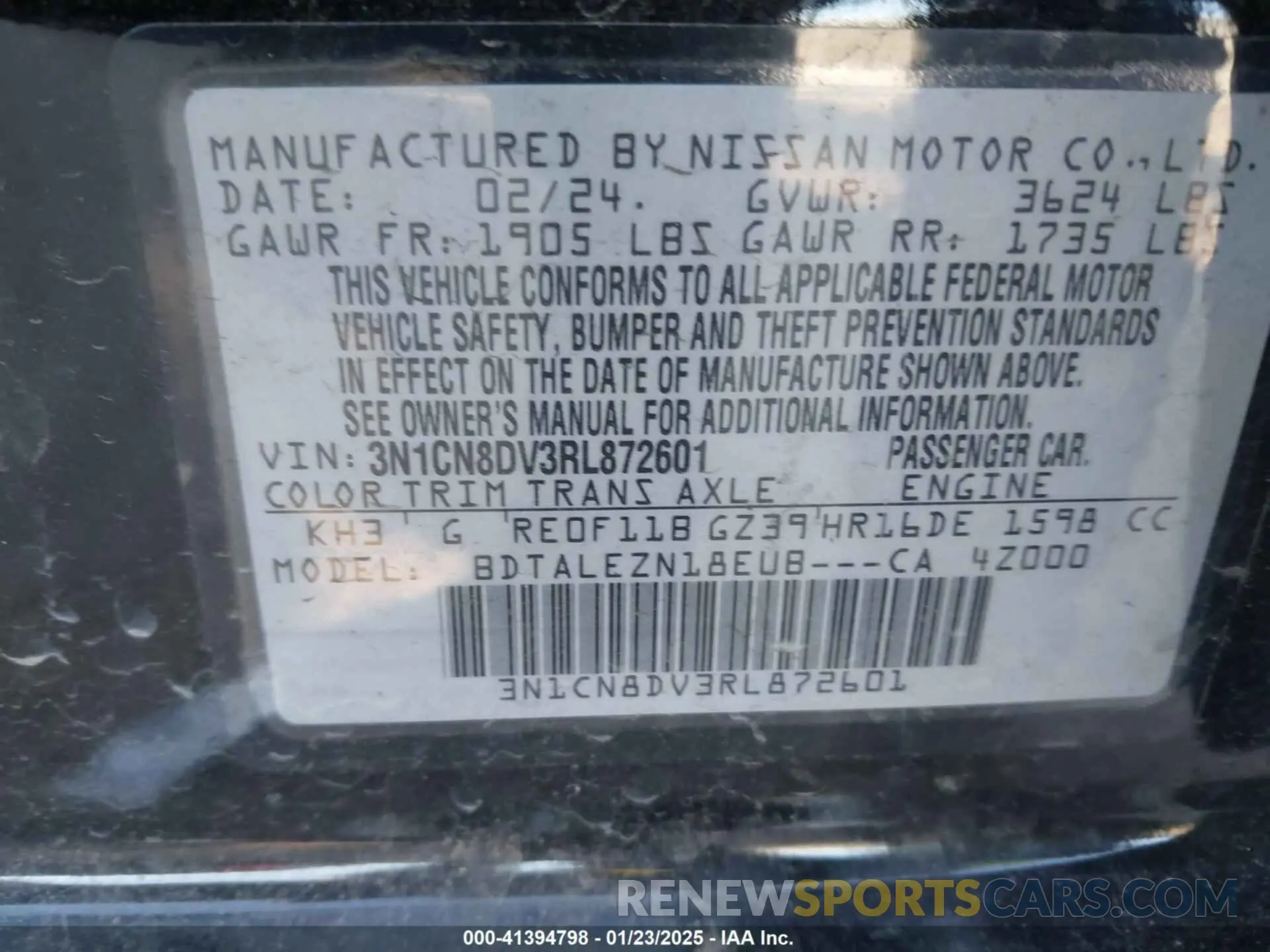 9 Photograph of a damaged car 3N1CN8DV3RL872601 NISSAN VERSA 2024
