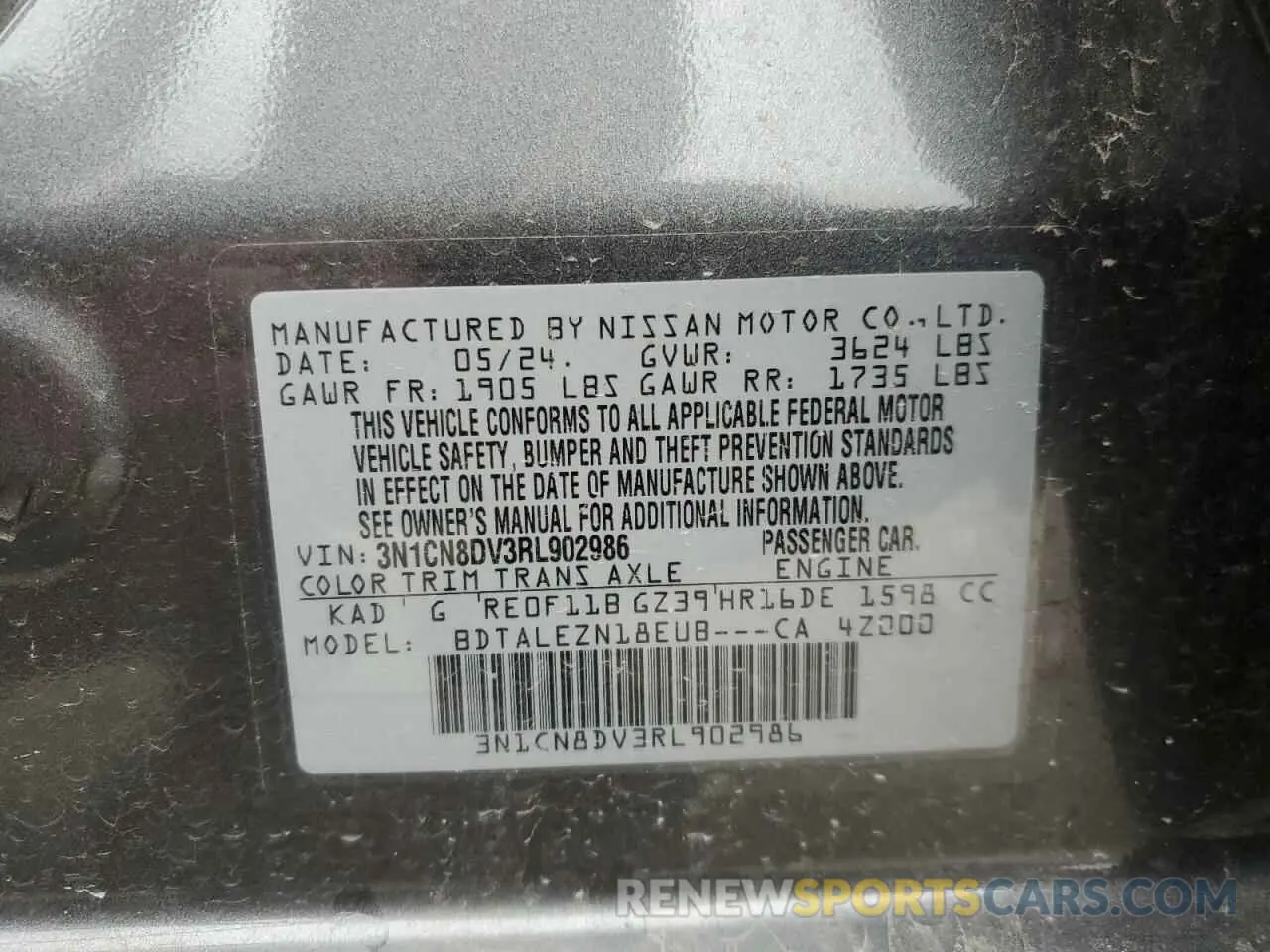 12 Photograph of a damaged car 3N1CN8DV3RL902986 NISSAN VERSA 2024