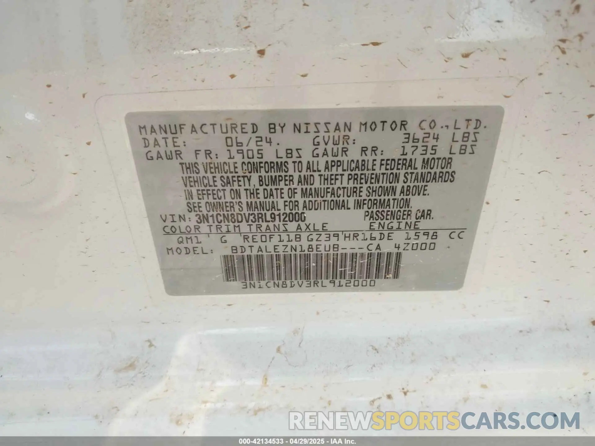 9 Photograph of a damaged car 3N1CN8DV3RL912000 NISSAN VERSA 2024