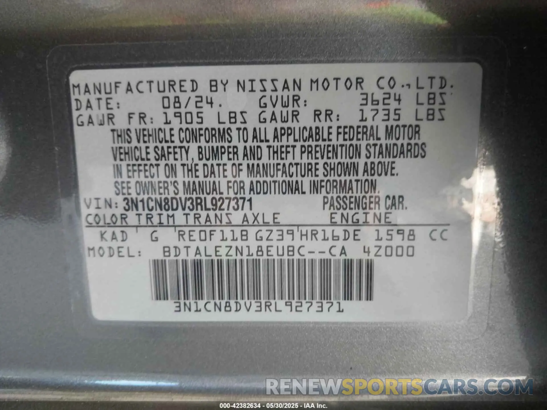 9 Photograph of a damaged car 3N1CN8DV3RL927371 NISSAN VERSA 2024